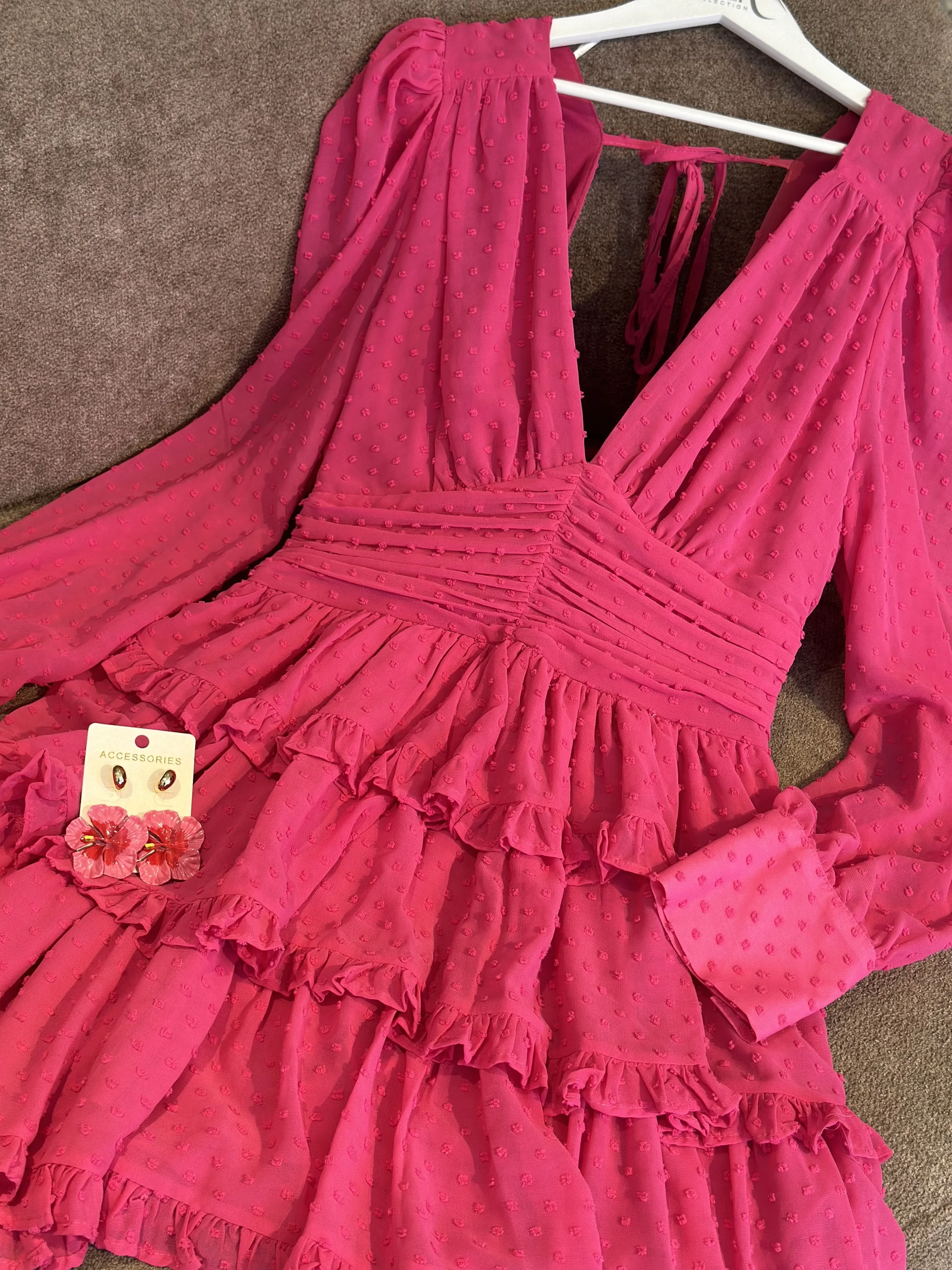 Fırfır Detaylı Elbise Fuşya