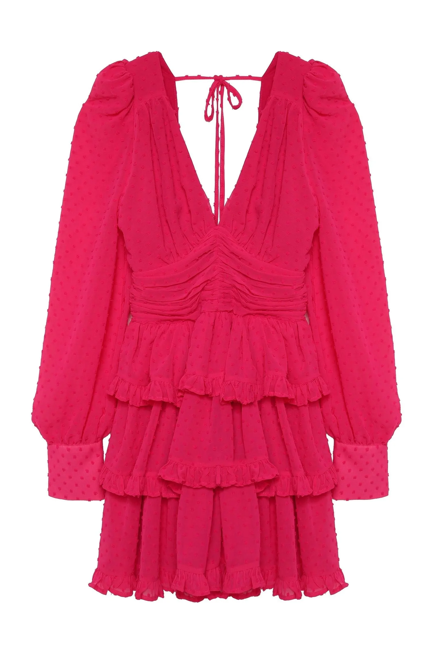 Fırfır Detaylı Elbise Fuşya