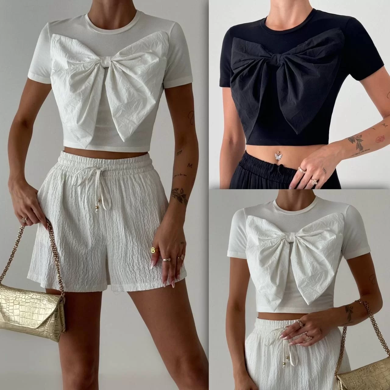 Fiyonk Detaylı T-shirt-Siyah