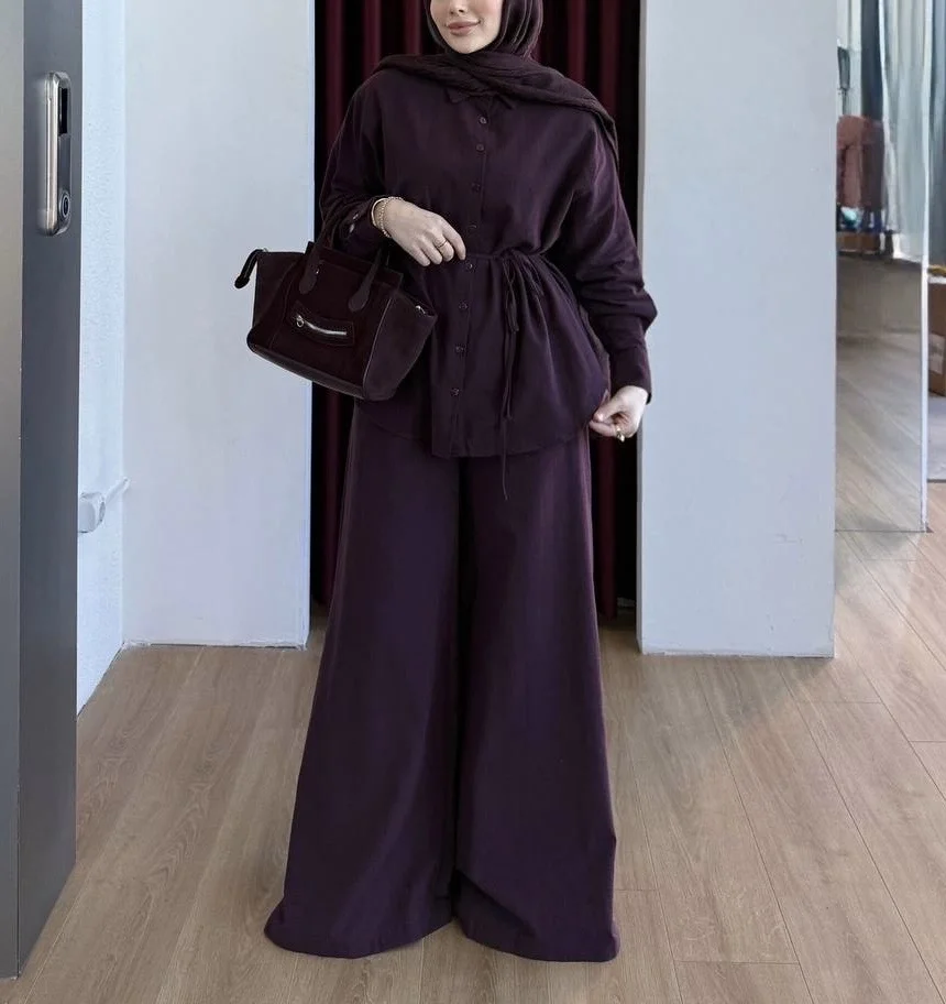 Keten Gömlek Pantolon Takım - Bordo