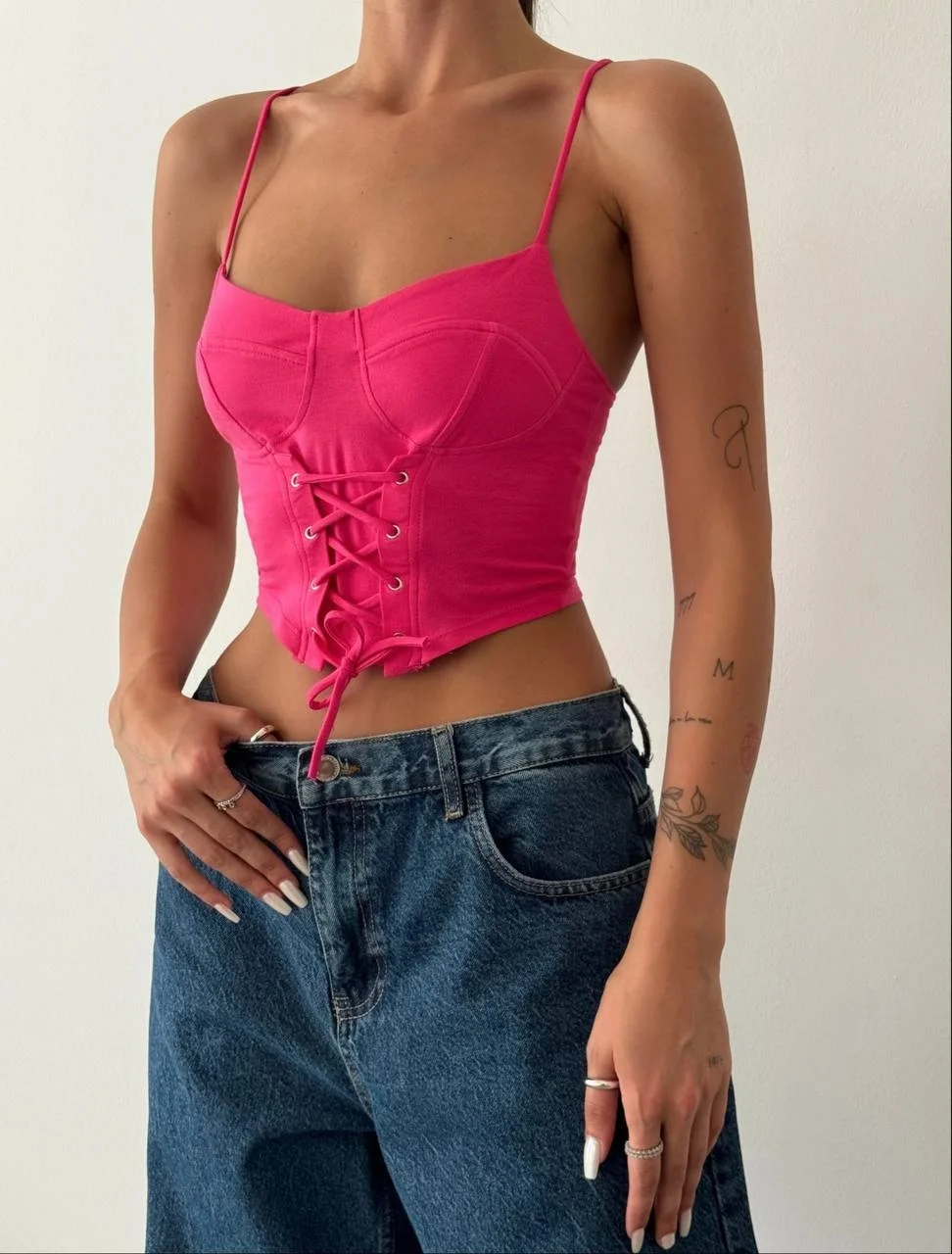 Kuşgözü Detaylı Top Bluz Pembe