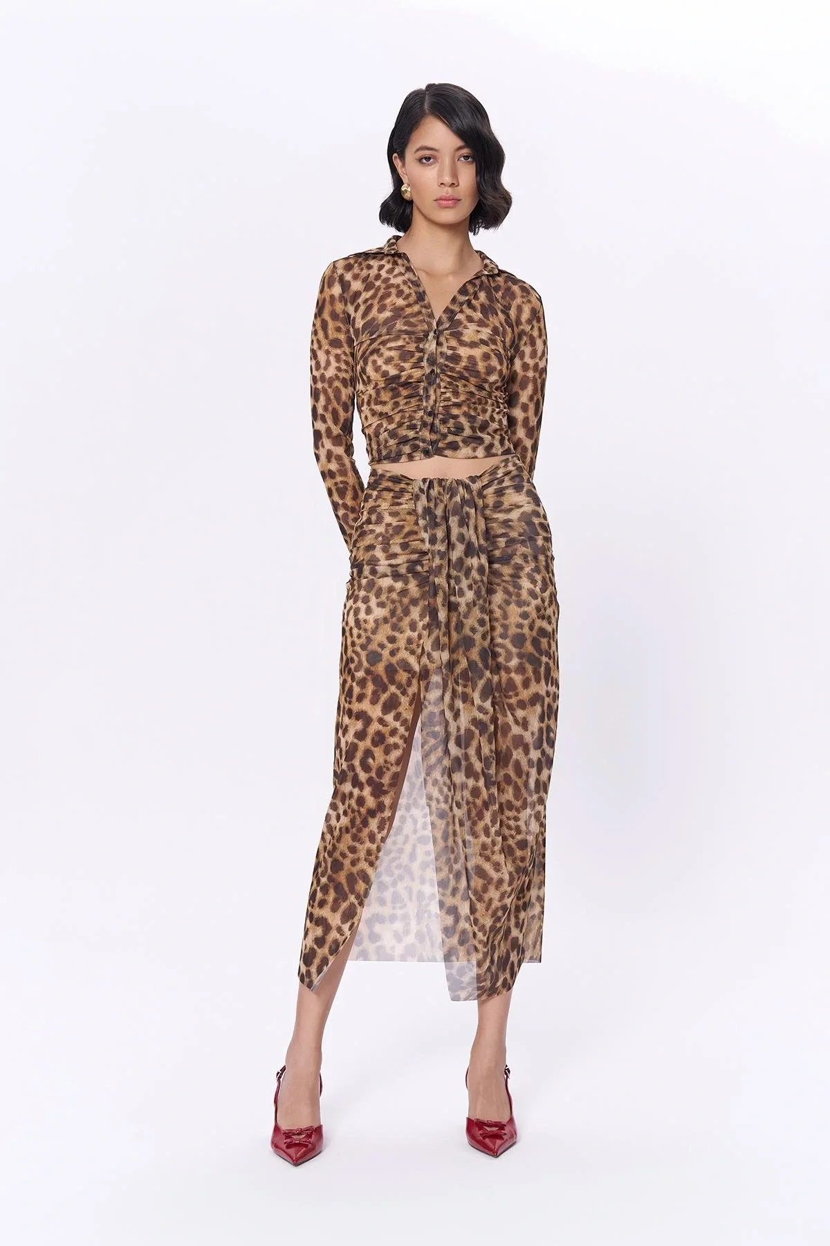 Leopar Desenli Midi Etek Kahve