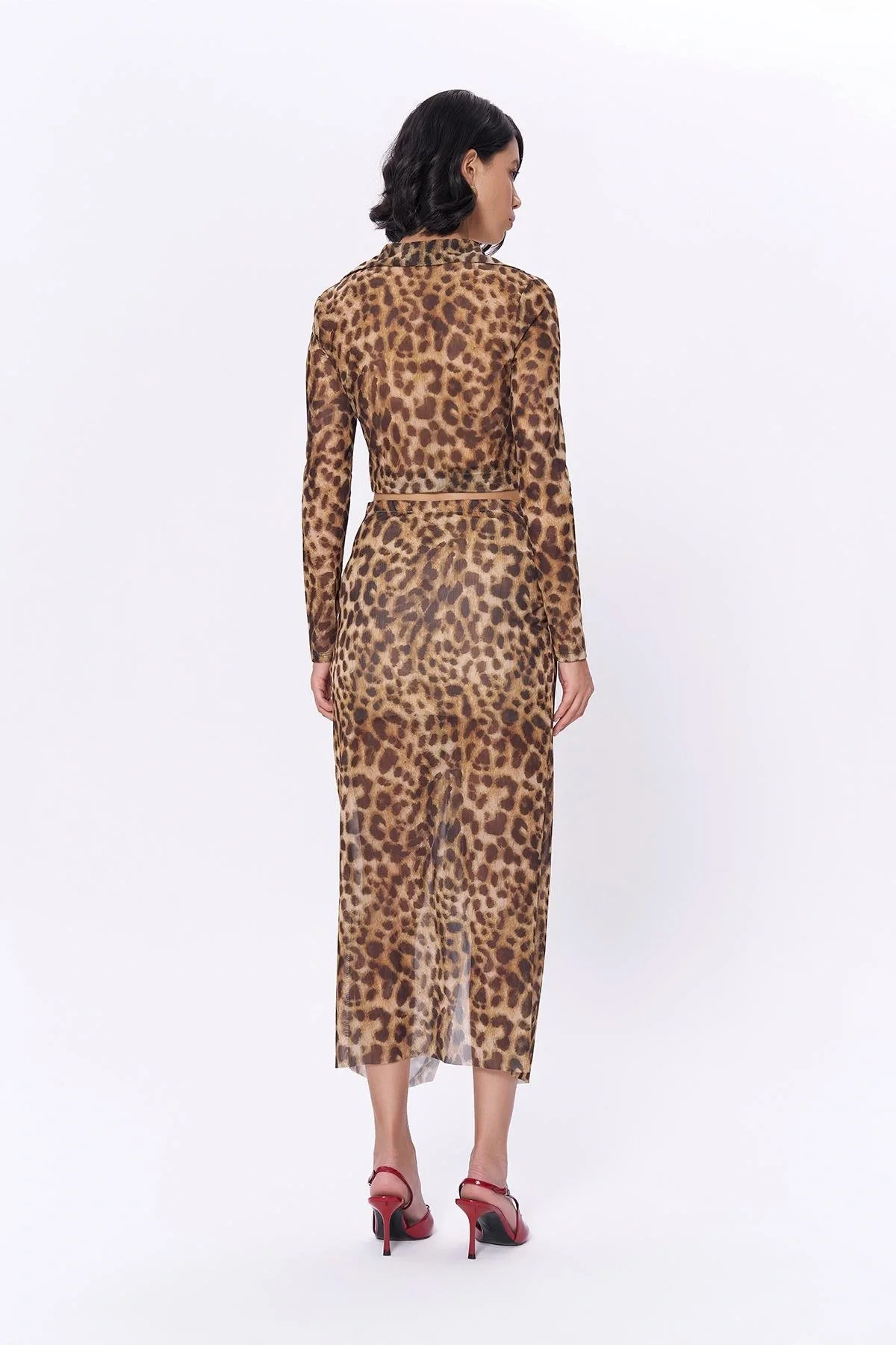 Leopar Desenli Midi Etek Kahve