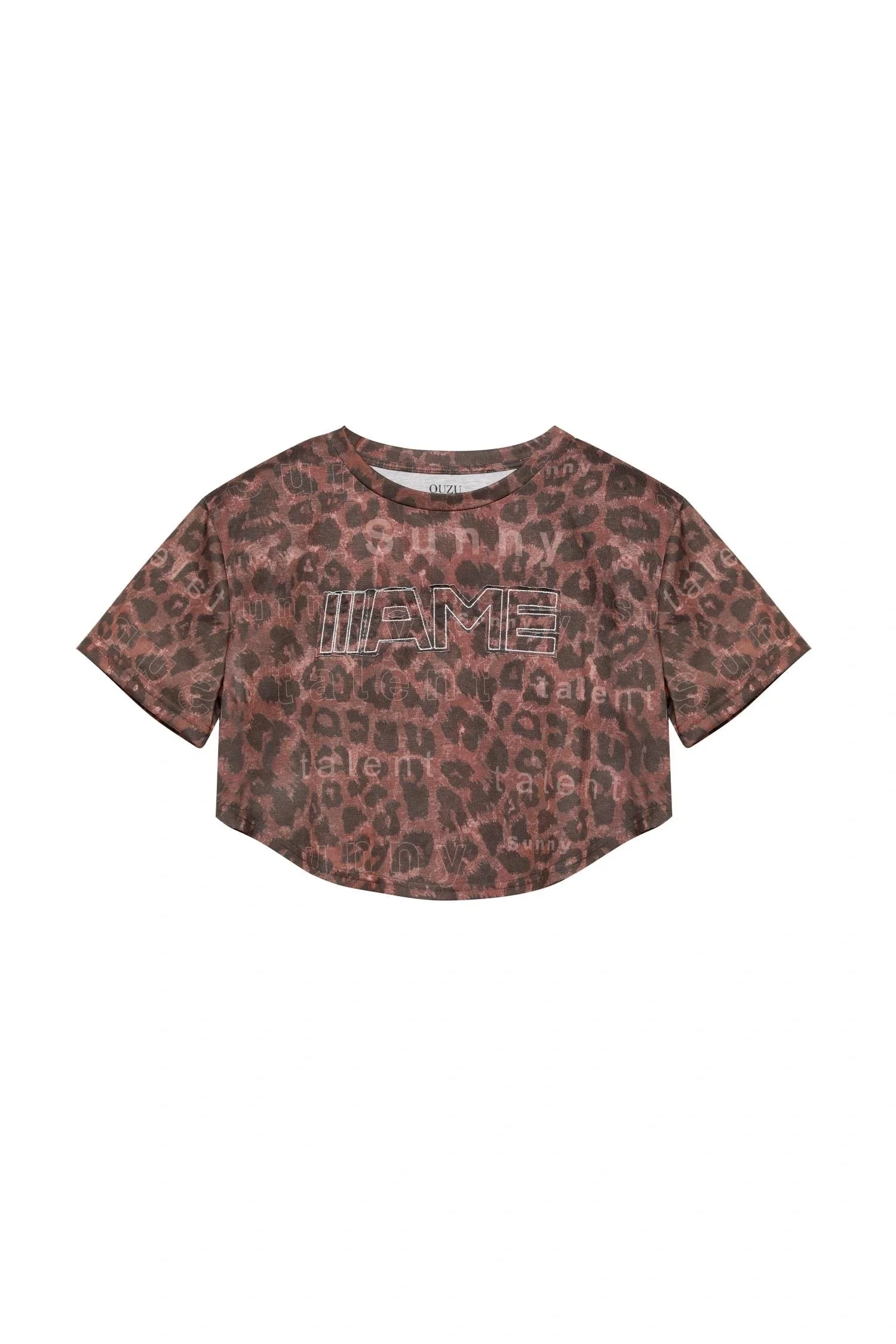 Nakış Detaylı Leopar Desenli T-shirt Kahve