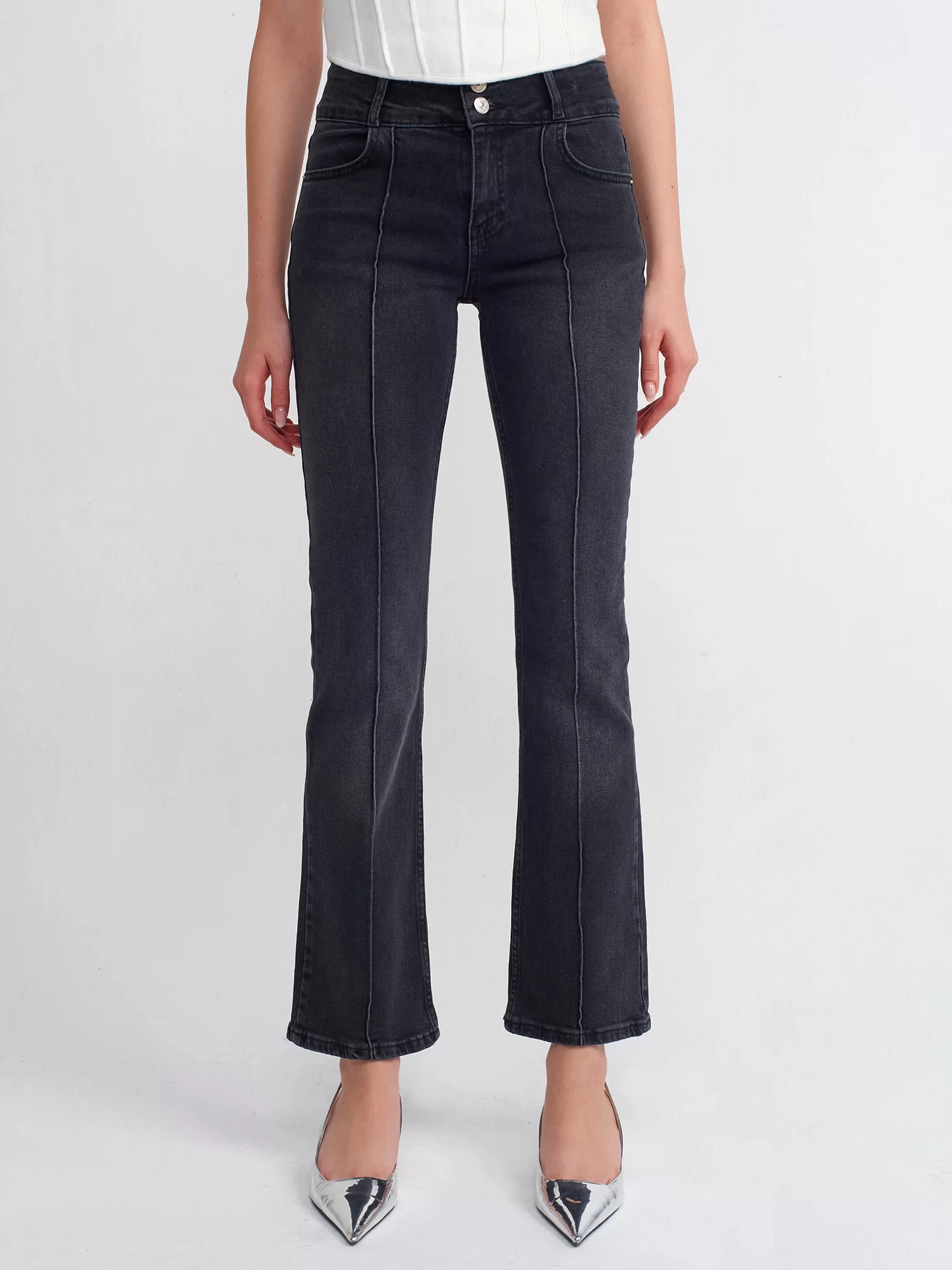 Nervür Dikişli Siyah Denim Pantolon