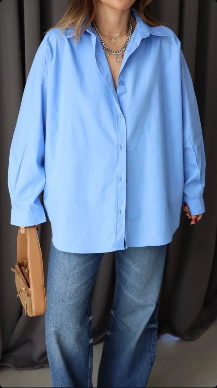 Oversize Mavi Poplin Gömlek
