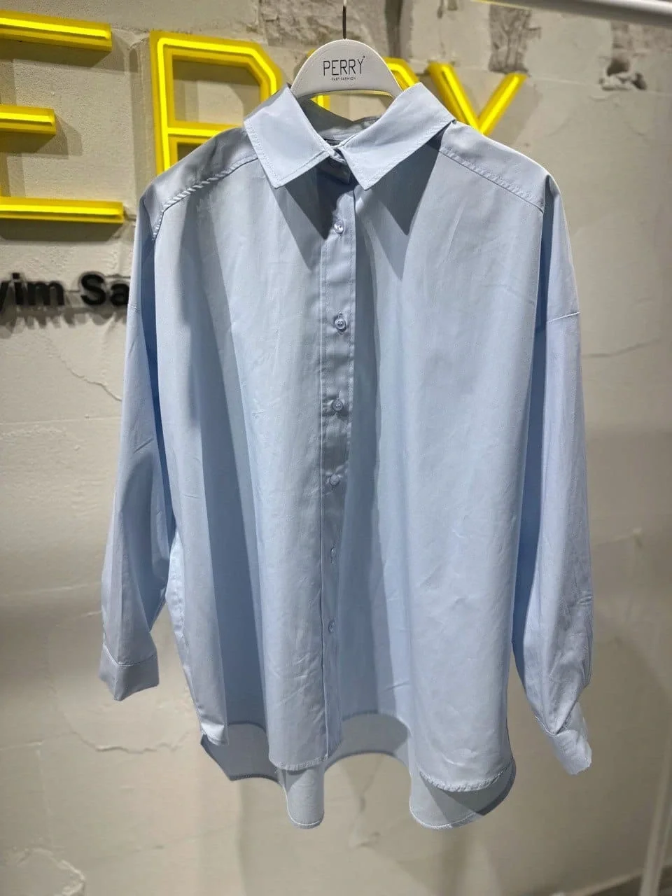 Oversize Mavi Poplin Gömlek