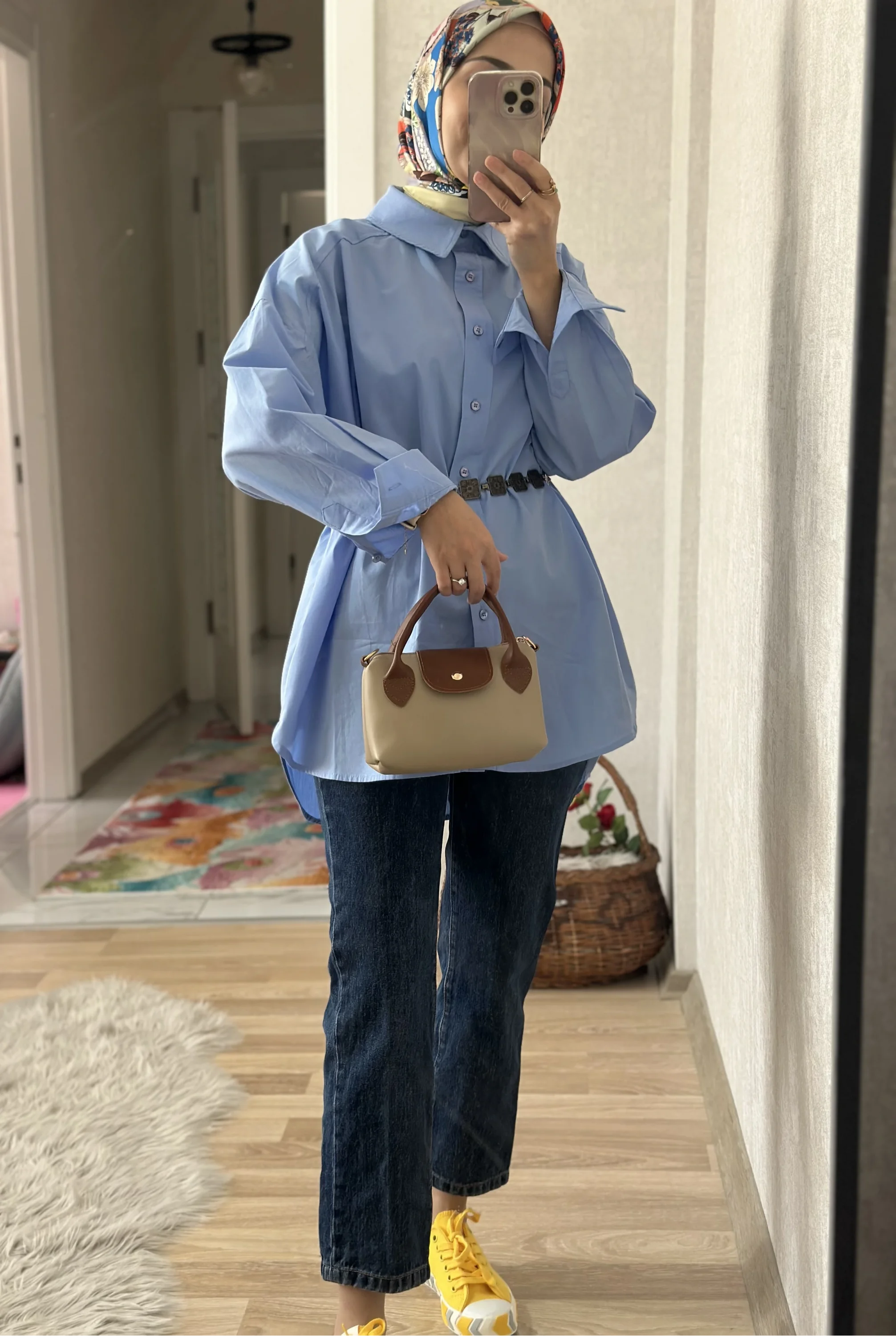Oversize Mavi Poplin Gömlek