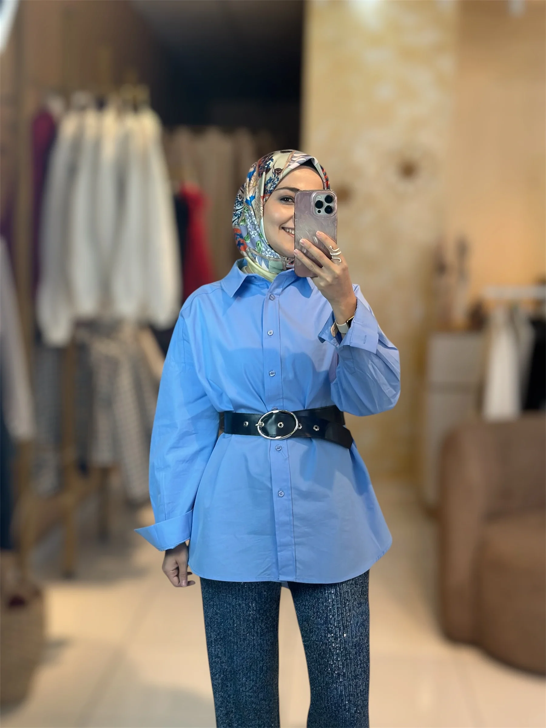 Oversize Mavi Poplin Gömlek