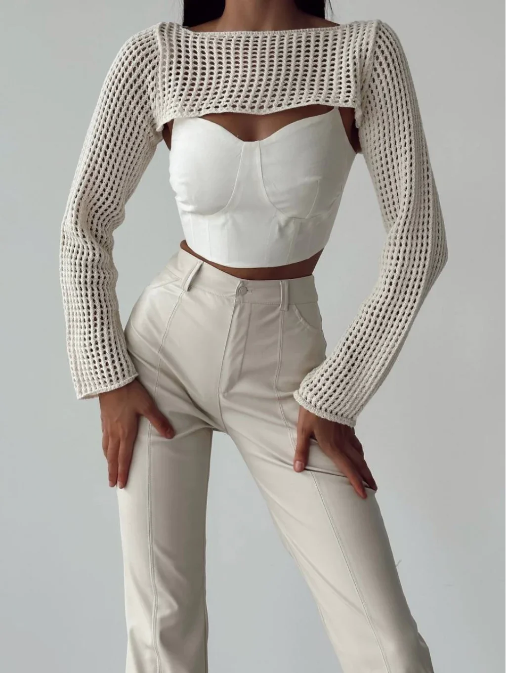 Paça Fermuarlı Deri Pantolon