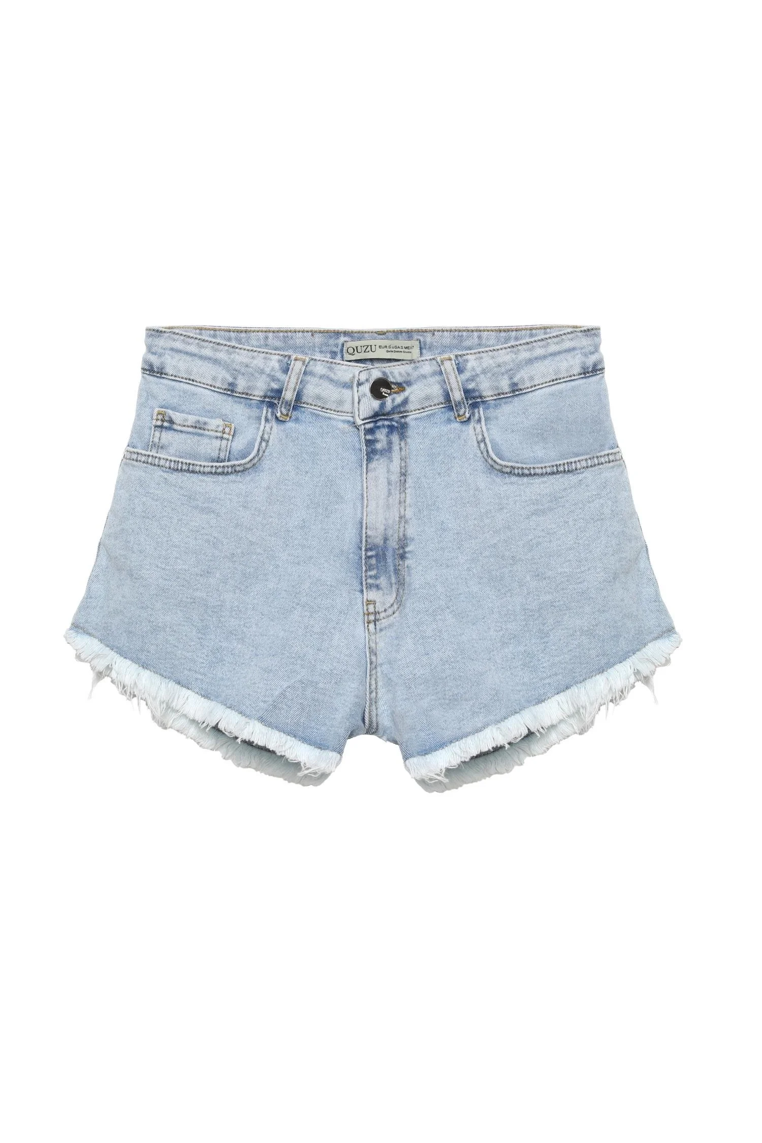 Paçaları Püsküllü Denım Short Buz Mavi