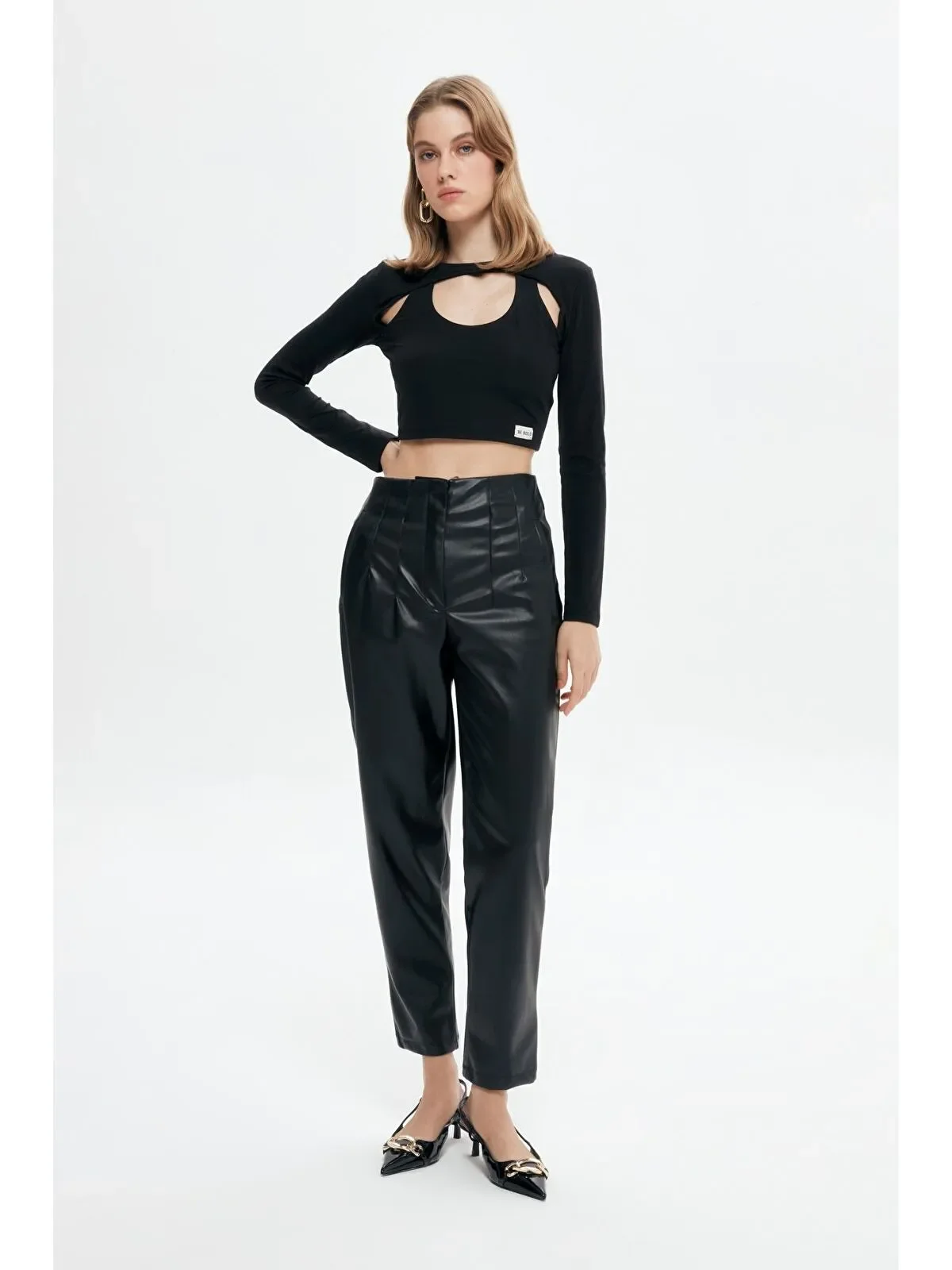 Pens Detaylı Deri Pantolon
