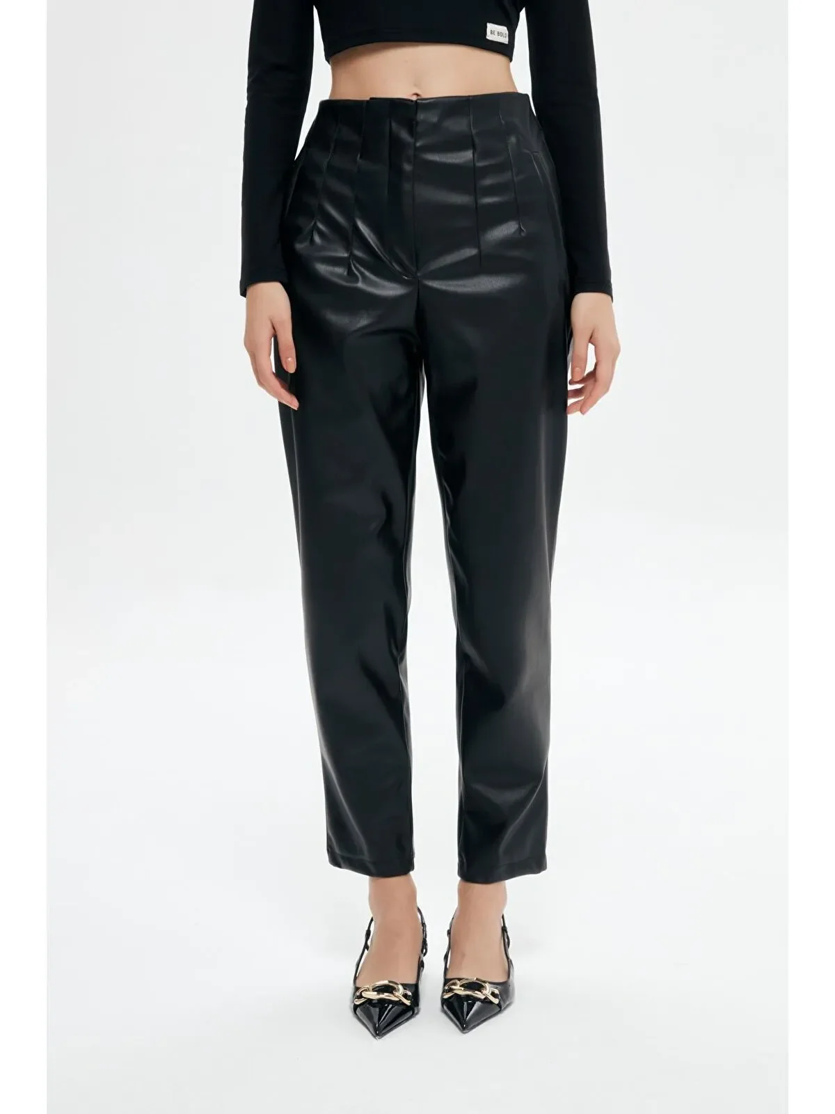 Pens Detaylı Deri Pantolon