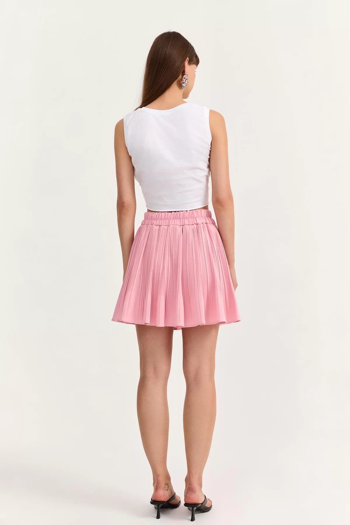 Pile Detaylı Etek Pembe