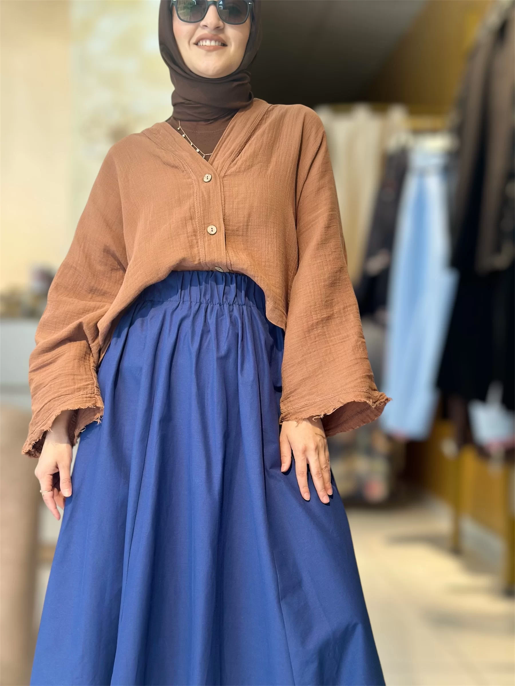 Poplin Etek Lacivert