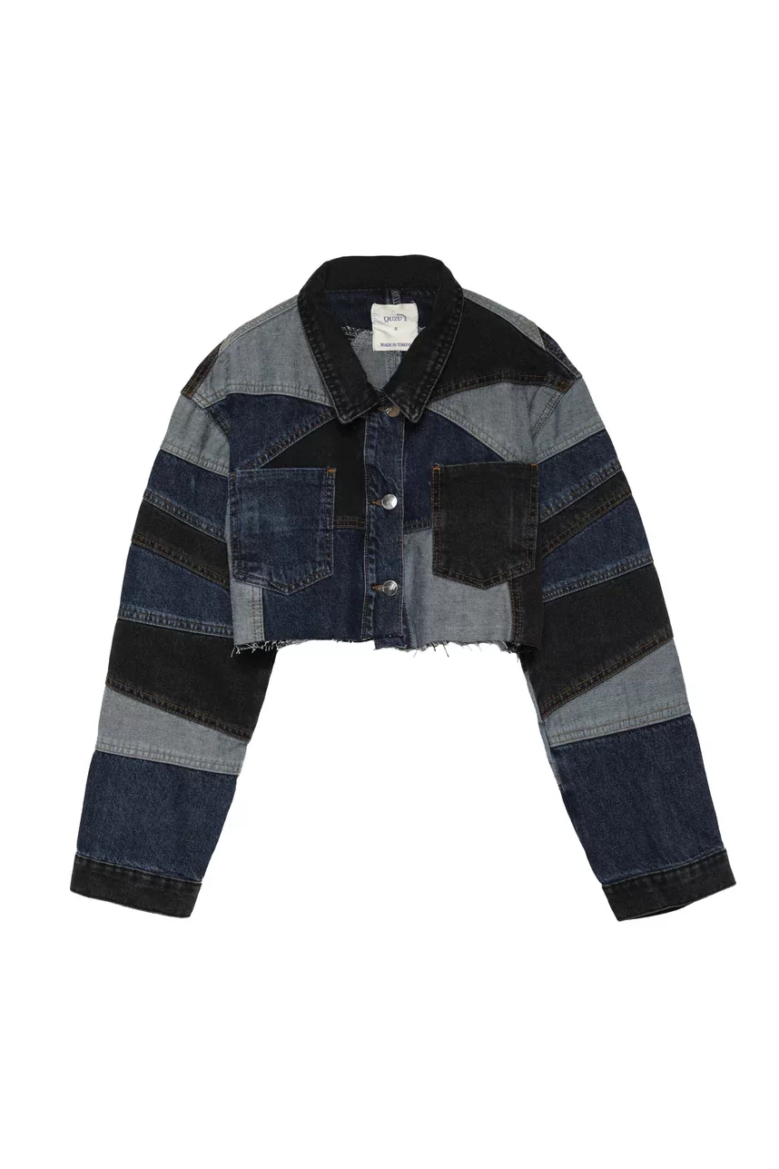 Renk Bloklu Denim Ceket