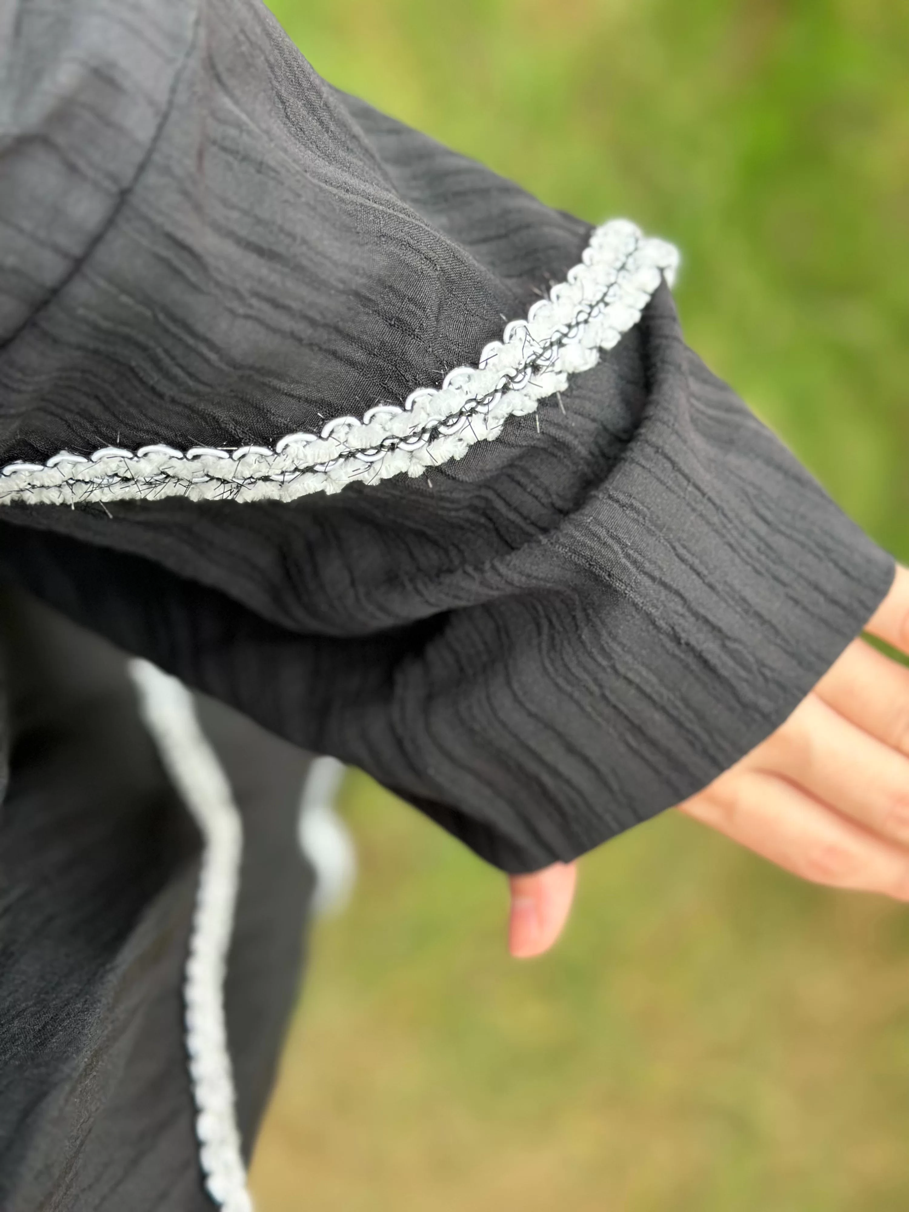 Şerit Detaylı Gofre Uzun Kimono Ceket