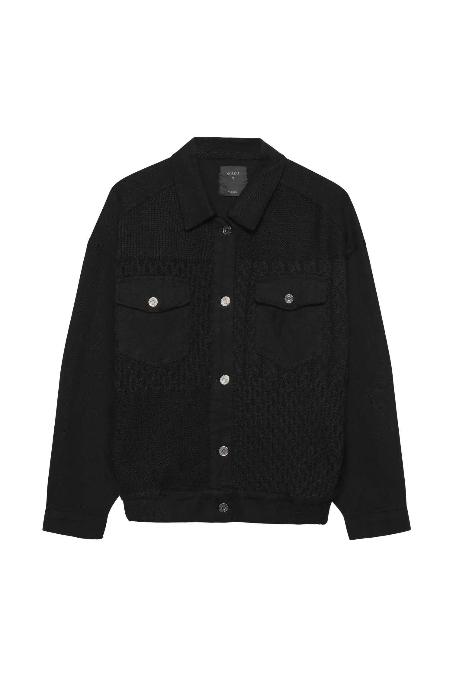 Triko Detaylı Denim Ceket