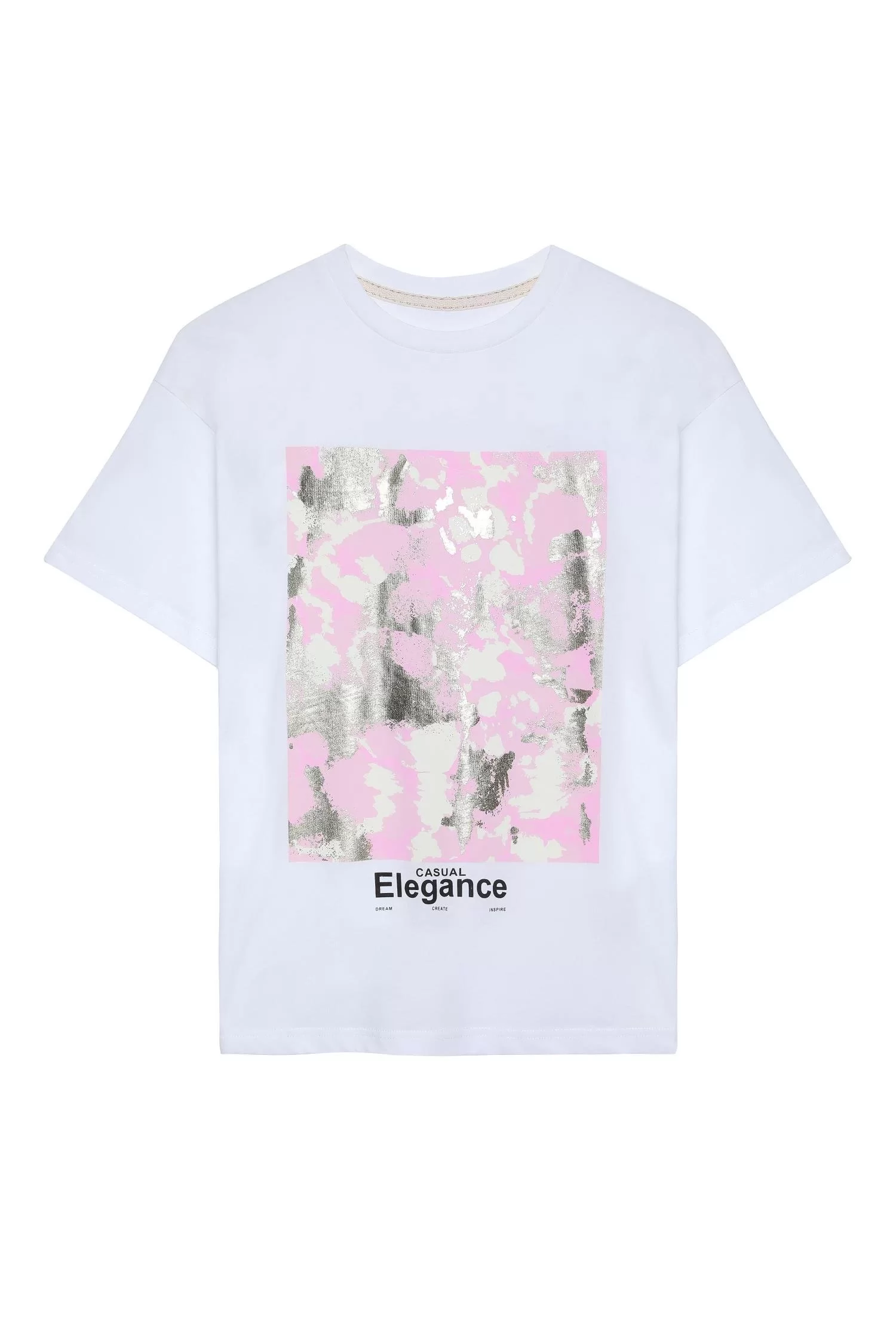 Varak Baskılı T-shirt Ekru