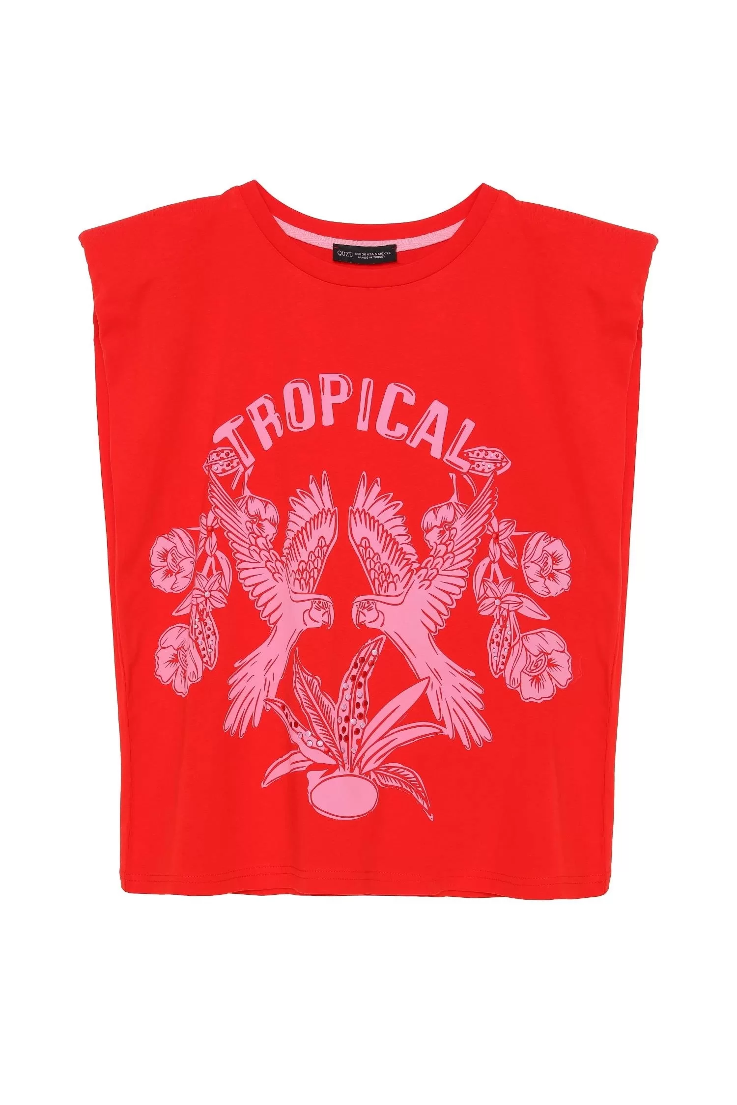 Vatkalı İşleme Detaylı T-shirt Kırmızı
