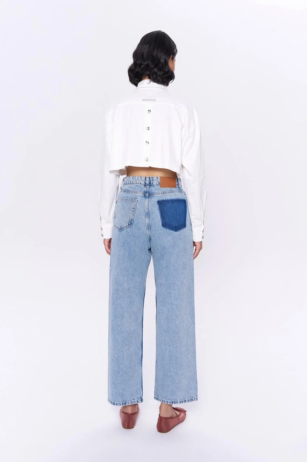 Yırtık Detaylı Bol Paça Denim Pantolon Mavi