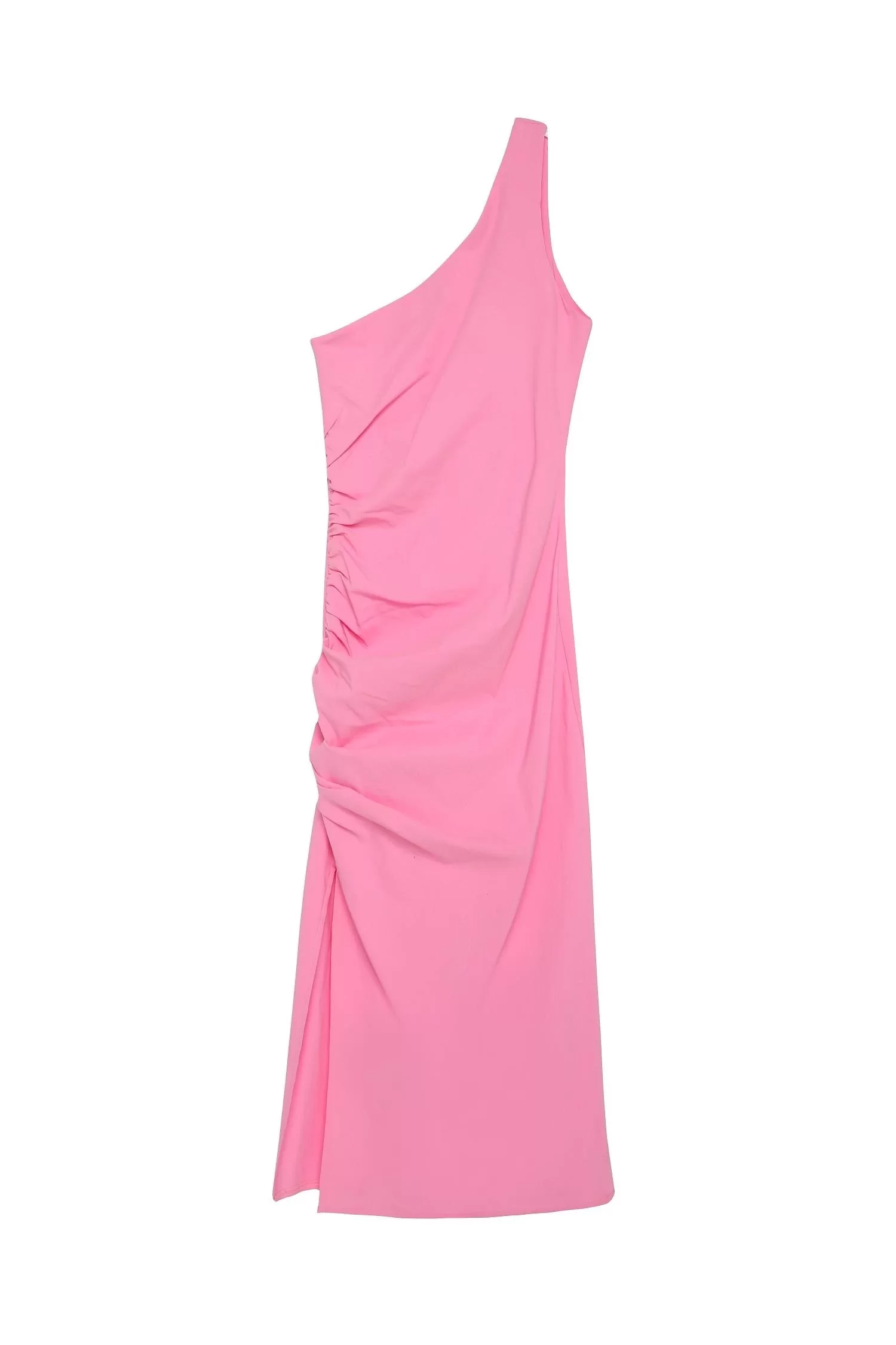 Yırtmaç Ve Büzgülü Elbise Pembe