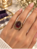 Bordo Oval Taşlı Yüzük