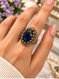 Lacivert Oval Taşlı Yüzük