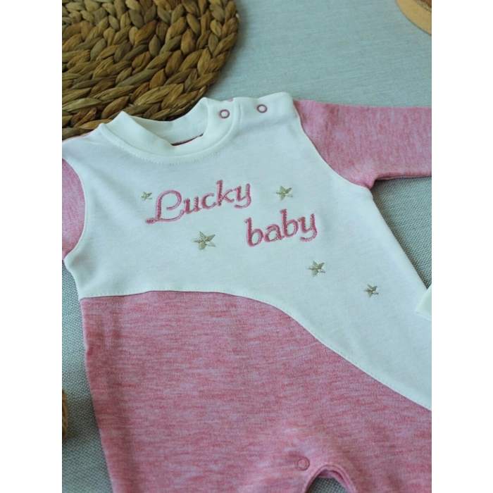 0-3 3-6 Ay Lucky Turk Nakışlı Es Çizgi Boy Şapkalı Kız Bebek Tulumu Pembe
