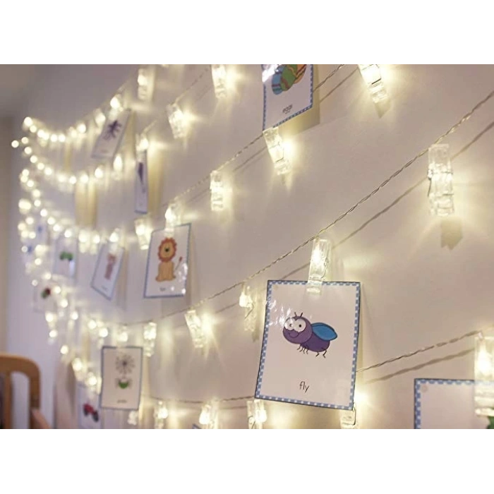 10lu Led Işıklı Fotoğraf Mandalları (  )
