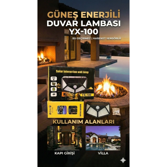 100 Led DIŞ Mekan Solar Aydınlatma Fotoselli Solar Lamba Hareket Sensörlü