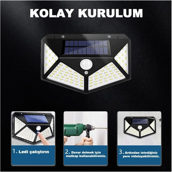 100 Led DIŞ Mekan Solar Aydınlatma Fotoselli Solar Lamba Hareket Sensörlü