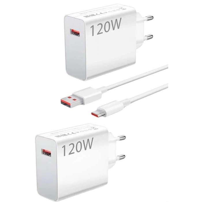 120 Watt Turbo Hızlı Şarj Aleti Seti Hızlı Şarj Adaptörü Beyaz
