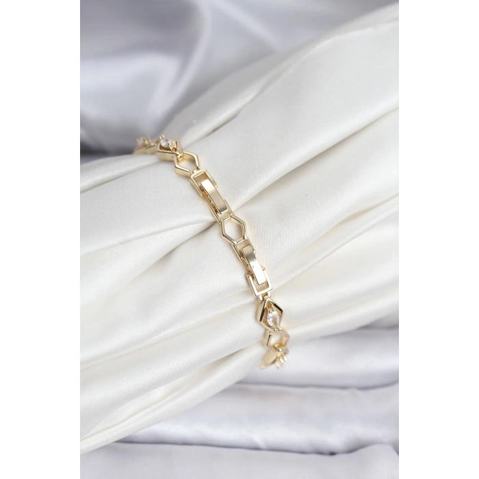 14K Gold Renk Kaplama Baklava Dilim Model Kadın Bileklik