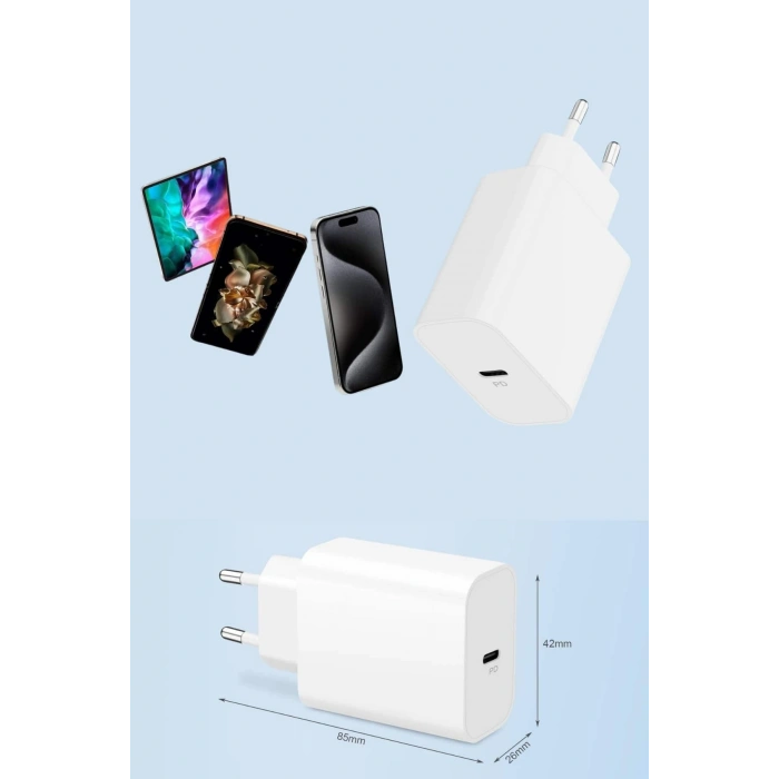 15/Pro/Pro Max 20W İOS Uyumlu Hızlı Şarj Aleti Adaptörlü Beyaz