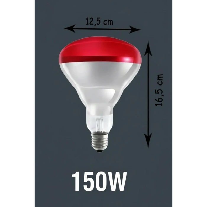 150W Kızılötesi (infrared) Isıtıcılı Hayvan Isıtma ve Kuluçka Lambası (Kırmızı Işık) E27 (Kalın Duy) (  )