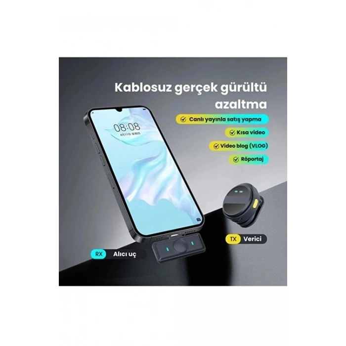 2 Adet Profesyonel Kablosuz Yaka Mikrofonu Lighting Uyumlu Manyetik Klipsli