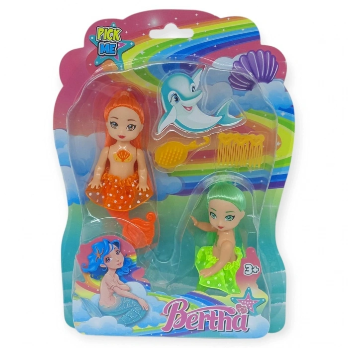 2li Deniz Kızı Bebek Seti - Hareketli Eklemler ve Aksesuarlı -Tcu & Yeşil - 1 ADET