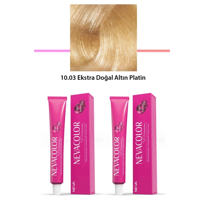 2 Li Set Premium 10.03 Ekstra Doğal Altın Platin  Kalıcı Krem Saç Boyası 2 X 50 G Tüp (74)