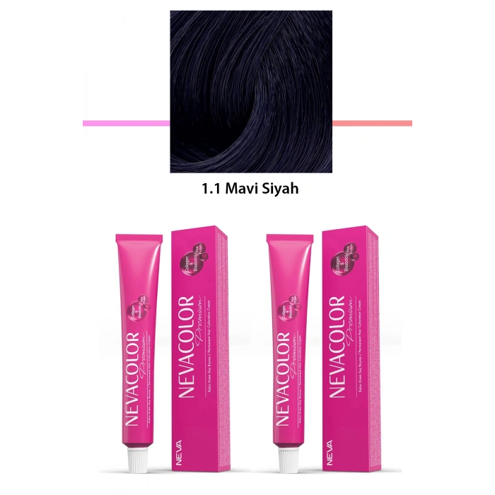 2 Li Set Premium 1.1 Mavi Siyah  Kalıcı Krem Saç Boyası 2 X 50 G Tüp (74)