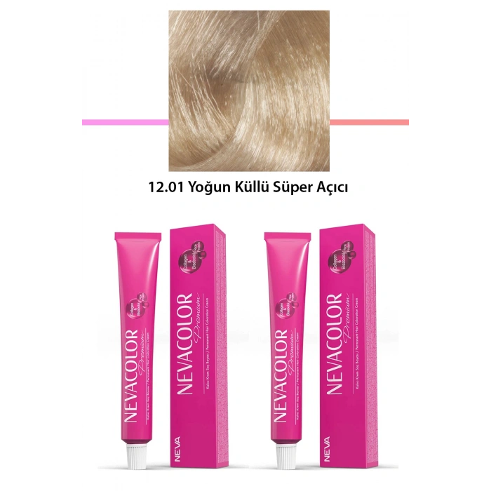 2 Li Set Premium 12.01 Yoğun Küllü Süper Açıcı  Kalıcı Krem Saç Boyası 2 X 50 G Tüp (74)