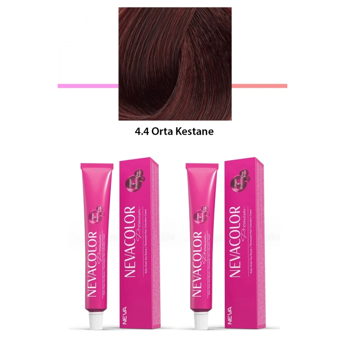 2 Li Set Premium 4.4 Orta Kestane  Kalıcı Krem Saç Boyası 2 X 50 G Tüp (74)