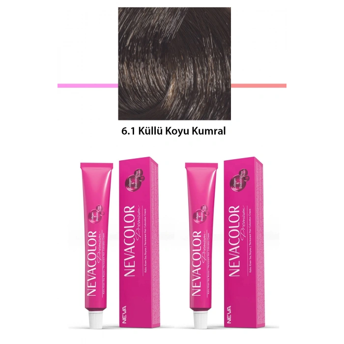 2 Li Set Premium 6.1 Küllü Koyu Kumral  Kalıcı Krem Saç Boyası 2 X 50 G Tüp (74)