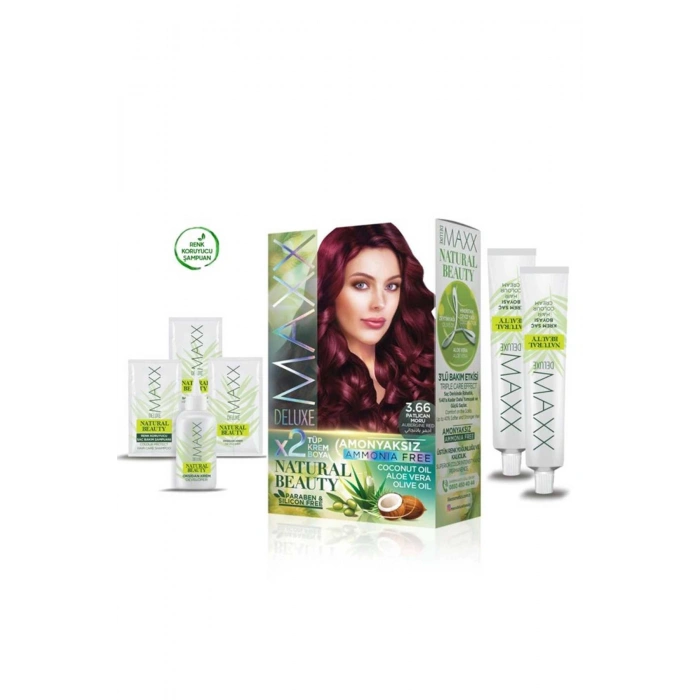 2 Paket Natural Beauty Amonyaksız Saç Boyası 3.66 Patlıcan Moru (74)