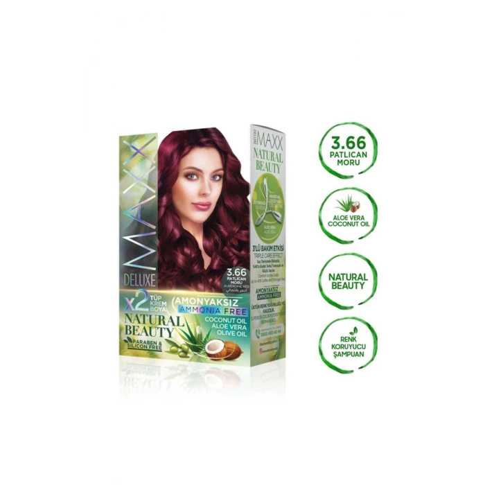 2 Paket Natural Beauty Amonyaksız Saç Boyası 3.66 Patlıcan Moru (74)