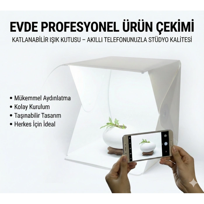 20 x 20 CM Profesyonel Stü Led Işıklı Çift Sıra Ürün Fotoğraf Çekim Çadırı