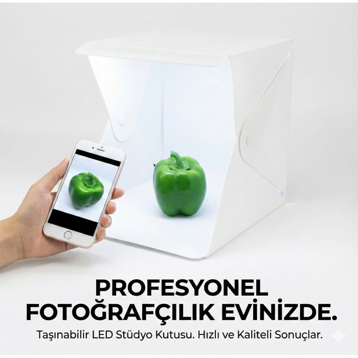20 x 20 CM Profesyonel Stü Led Işıklı Çift Sıra Ürün Fotoğraf Çekim Çadırı
