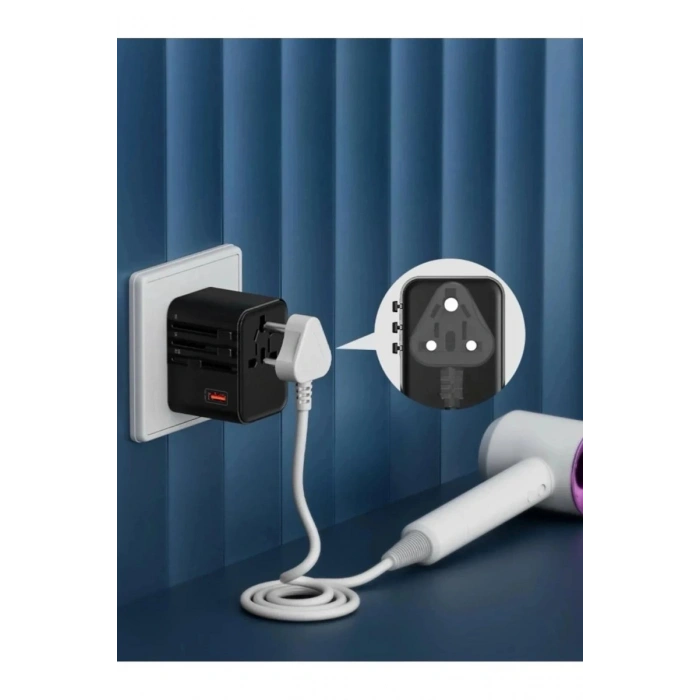 25w Evrensel Seyahat Adaptörü, Eu/us/uk/au Priz Dönüştürücü, 1x Usb, 2x Type-c Hızlı Şarj