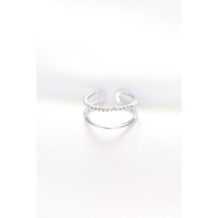 2li Görünümlü Su Yolu Tasarımlı Silver Renk Ayarlanabilir Yüzük