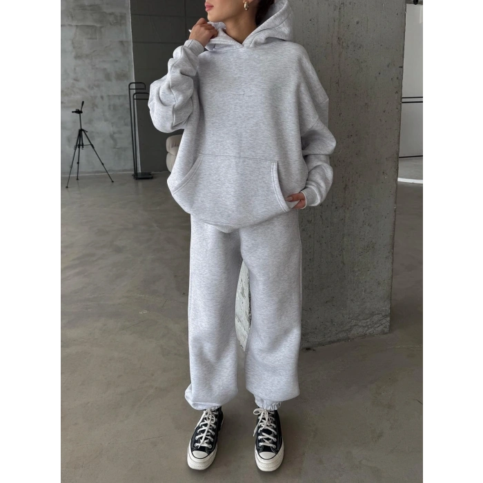 3 iplik şardonlu Lastik paça eşofman gri p510439